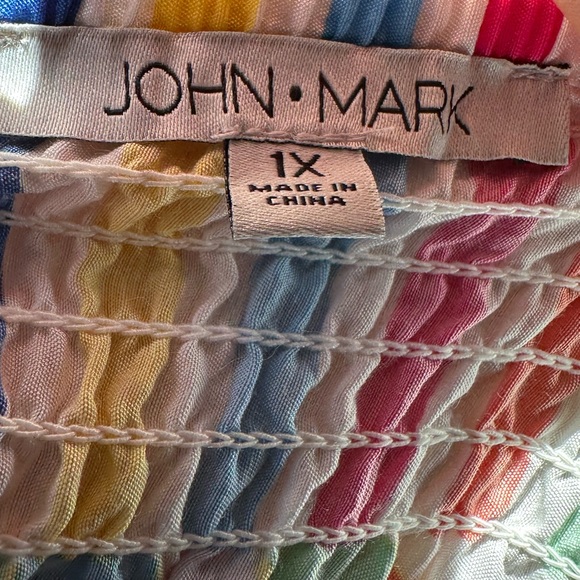 John Mark NWT Off Shoulder Rainbow Smocked Peasant Blouse Tiered 1X Boho Resort - Picture 6 of 15